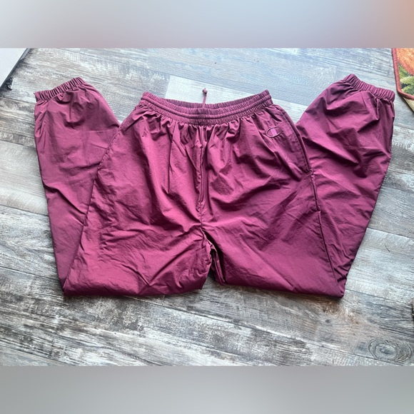 VTG 90s Champion Swishy Maroon Jogger Pants w/zip up ankles & cotton lining • L - Picture 2 of 12